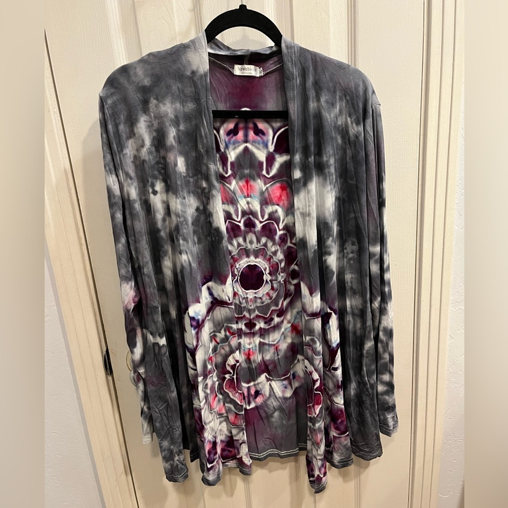 Tie dye open front cotton cardigan top Xl